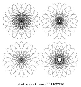 Decorative items to decorate your work. Vector design elements. Vector graphic black-white elements for design. Geometric fashion pattern. Vector mandala. Set of four circular patterns