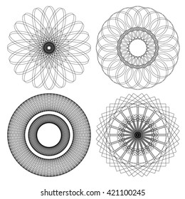 Decorative items to decorate your work. Vector design elements. Vector graphic black-white elements for design. Geometric fashion pattern. Vector mandala. Set of four circular patterns