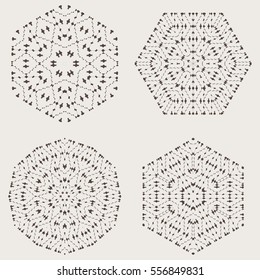 Decorative items to decorate your work. Vector design elements. Vector graphic black-white elements for design. Geometric fashion pattern. Vector mandala. Set of four circular patterns