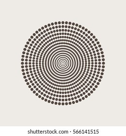 Decorative items to decorate your work. Vector design elements. Concentric circles of dots of different sizes, halfton