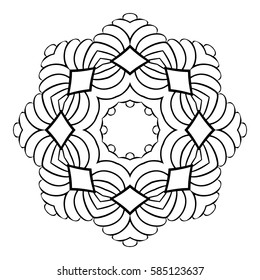 Decorative items made of wavy lines. Mandala abstraction. Antistress Coloring Page.