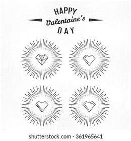 Decorative items for Valentine's Day, to design greeting cards, invitations, made in a linear style on dirty background