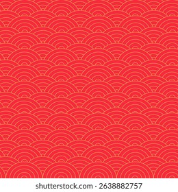 Decorative Japanese themed circular pattern design in shades of gold and red