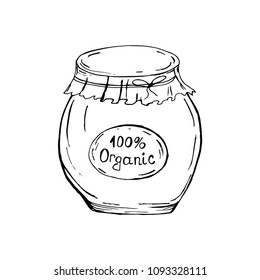 Decorative jars with jam. Pickles. Blanks for the winter. Hand drawing. For your design. Bright.