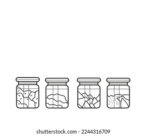 Decorative jars for the kitchen. Black and white vector image. Coloring.
