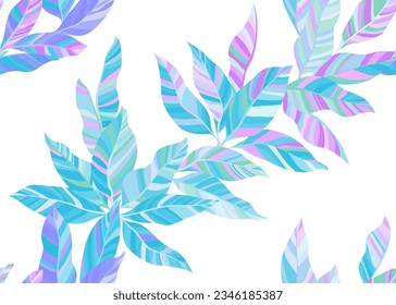 Decorative jungle leaves endless pattern vector. Trendy organic spring fashion textile print. Hawaiian tree branch foliage seamless pattern. Stripes texture plant leaves.