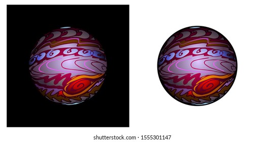 decorative Jupiter with storm eye, solar system planet, vector illustration isolated on white and black background in hand drawn or clip art style