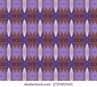Fundo decorativo de azulejos caleidoscópicos com simetria floral, padrão abstrato e design ornamental em tons roxos ricos.