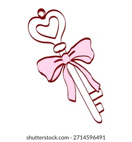 Decorative key design with heart shape and bow on a white background