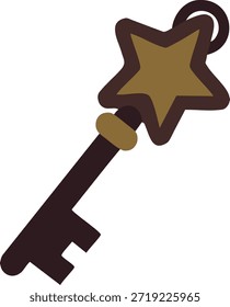 Una llave decorativa con una cabeza en forma de estrella y un patrón de dientes simple.