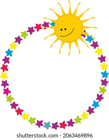 Decorative kids round frame and baner with stars and sun
