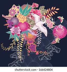 Decorative kimono floral motif vector illustration