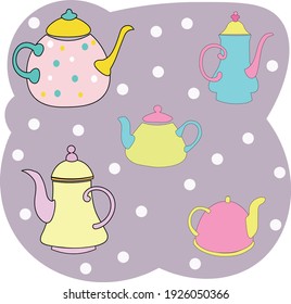 Decorative kitchen tools, household utensils, ceramic drinkware.Collection of teapots.cartoon vector illustration.