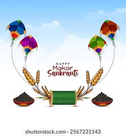 Decorative Kites Happy Makar Sankranti Indian festival background vector