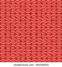 Decorative knit seamless pattern. Hand drawn endless red knitting ornament. Trendy messy knitwork texture. Vector design for cloth, backdrops, apparel, wrapping, wallpaper