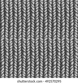 Decorative knit seamless pattern. Hand drawn endless gray knitting ornament. Trendy messy knitwork texture. Vector design for cloth, backdrops, apparel, wrapping, wallpaper