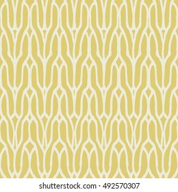 Decorative knit seamless pattern. Hand drawn endless yellow and white knitting ornament. Trendy messy knitwork texture. Vector design for cloth, backdrops, apparel, wrapping, wallpaper