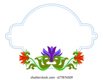 Decorative label with abstract beautiful flowers. Vector clip art.