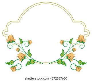 Decorative label with abstract flowers. Vector clip art.