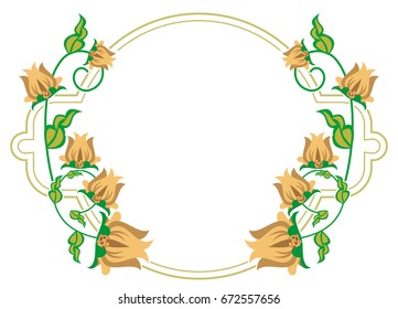 Decorative label with abstract flowers. Vector clip art.