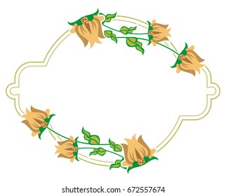 Decorative label with abstract flowers. Vector clip art.
