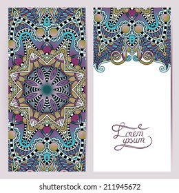 decorative label card for vintage design, ethnic pattern, antique greeting card, invitation with lace ornament, vector illustration