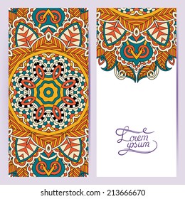 decorative label card for vintage design, ethnic pattern, antique greeting card, invitation with lace ornament, vector illustration
