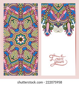 decorative label card for vintage design, ethnic pattern, antique greeting card, invitation with lace ornament, vector illustration