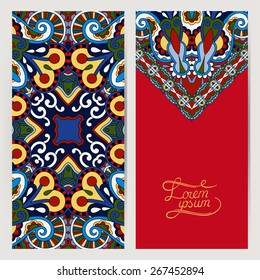 decorative label card for vintage design, ethnic pattern, antique greeting card, invitation with lace ornament, vector illustration on red background