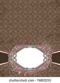 decorative label on brown checked background, vector