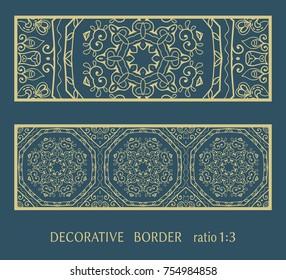 Decorative lace border, ornamental panel, doodle mandala pattern. Isolated design elements for invitation, cards envelope. Tribal ethnic arabic, indian, turkish ornament, templates set