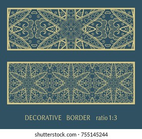 Decorative lace border, ornamental panel, doodle mandala pattern. Isolated design elements for invitation, cards envelope. Tribal ethnic arabic, indian, turkish ornament, templates set