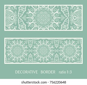 Decorative lace border, ornamental panel, doodle mandala pattern. Isolated design elements for invitation, cards envelope. Tribal ethnic arabic, indian, turkish ornament, templates set