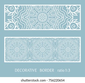 Decorative lace border, ornamental panel, doodle mandala pattern. Isolated design elements for invitation, cards envelope. Tribal ethnic arabic, indian, turkish ornament, templates set