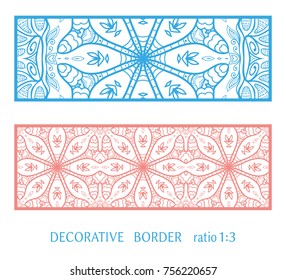 Decorative lace border, ornamental panel, doodle mandala pattern. Isolated design elements for invitation, cards envelope. Tribal ethnic arabic, indian, turkish ornament, templates set