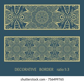 Decorative lace border, ornamental panel, doodle mandala pattern. Isolated design elements for invitation, cards envelope. Tribal ethnic arabic, indian, turkish ornament, templates set