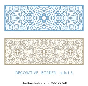 Decorative lace border, ornamental panel, doodle mandala pattern. Isolated design elements for invitation, cards envelope. Tribal ethnic arabic, indian, turkish ornament, templates set