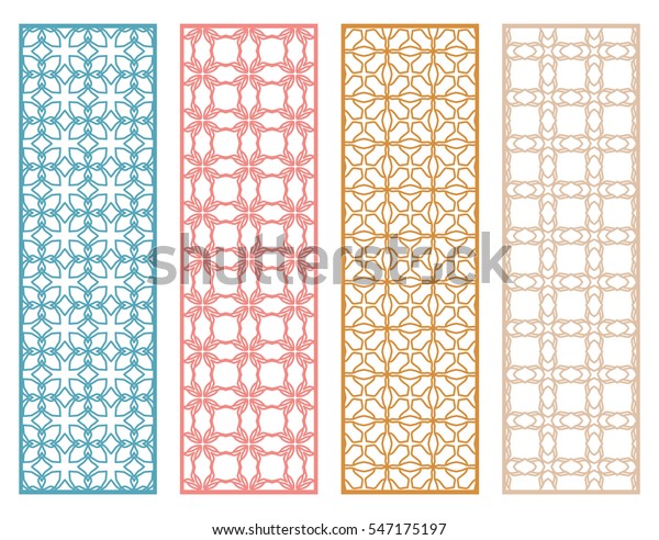 Decorative lace borders patterns. Tribal\
ethnic arabic, indian, turkish ornament, bookmarks templates set.\
Isolated design elements. Stylized geometric floral border,\
colorful fashion\
collection