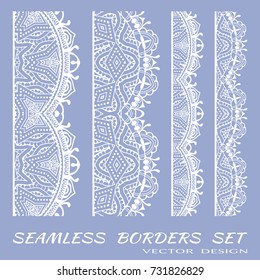 Decorative lace borders with seamless texture. Tribal ethnic arabic, indian, turkish ornament, isolated frame elements for invitation, card, book cover, fabric or paper print. Fashion collection