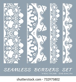 Decorative lace borders with seamless texture. Tribal ethnic arabic, indian, turkish ornament, isolated frame elements for invitation, card, book cover, fabric or paper print. Fashion collection