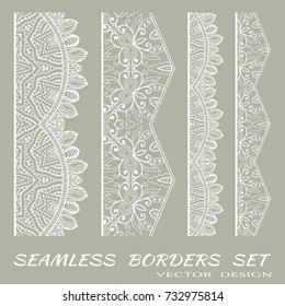 Decorative lace borders with seamless texture. Tribal ethnic arabic, indian, turkish ornament, isolated frame elements for invitation, card, book cover, fabric or paper print. Fashion collection
