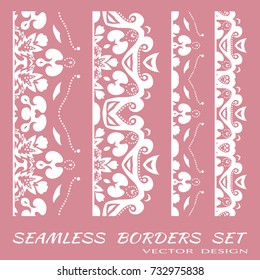 Decorative lace borders with seamless texture. Tribal ethnic arabic, indian, turkish ornament, isolated frame elements for invitation, card, book cover, fabric or paper print. Fashion collection