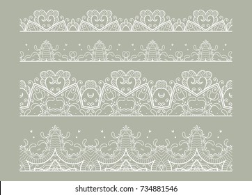 Decorative lace borders with seamless texture. Tribal ethnic arabic, indian, turkish ornament, isolated frame elements for invitation, card, book cover, fabric or paper print. Fashion collection