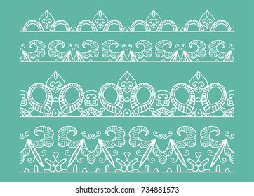 Decorative lace borders with seamless texture. Tribal ethnic arabic, indian, turkish ornament, isolated frame elements for invitation, card, book cover, fabric or paper print. Fashion collection