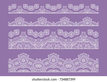 Decorative lace borders with seamless texture. Tribal ethnic arabic, indian, turkish ornament, isolated frame elements for invitation, card, book cover, fabric or paper print. Fashion collection
