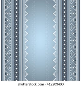 Decorative lace gray seamless border.  Ornate element for design and place for text. Ornamental lace pattern. Traditional white gray decor.