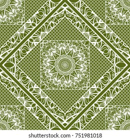 Decorative lace ornament with floral element for fabric print, textile, interior decoration. Vector illustartion