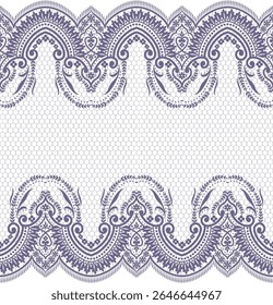 A decorative lace pattern featuring intricate designs and a honeycomb background in a soft purple hue.