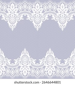 A decorative lace pattern with intricate designs on a soft purple background, ideal for invitations or elegant stationery.