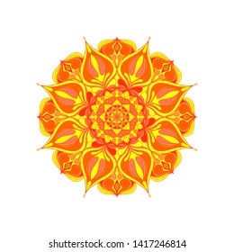 Decorative lacy pattern. Abstract mandala design. Bright floral shape in circle.